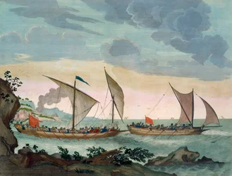 Un bergantín persigue una falúa y está a punto de abordarla, de «Le Neptune François», ca. 1693-1700